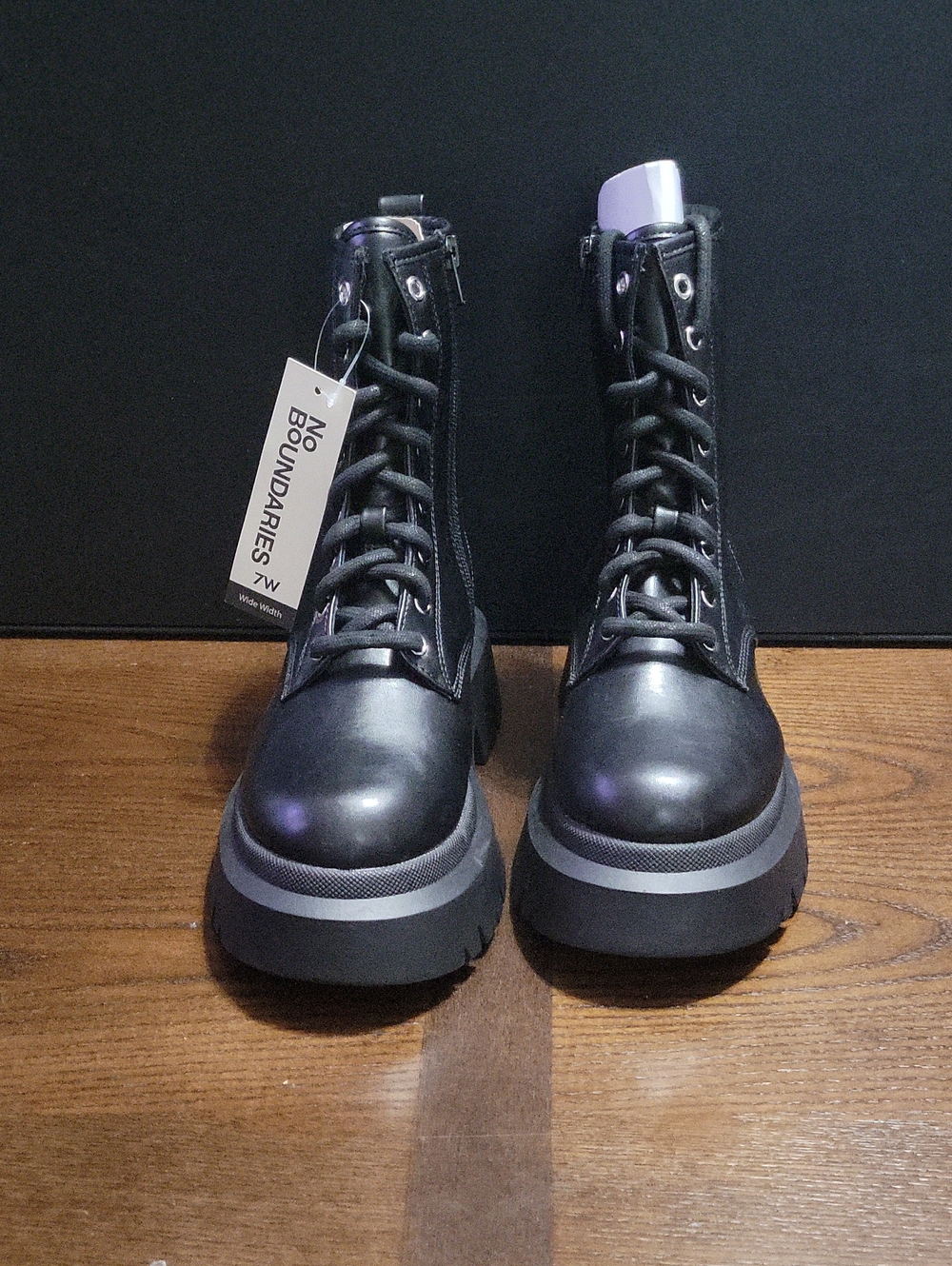 No Boundaries Black Lace-Up Platform Moto Boots.  T17 - Picture 2 of 3